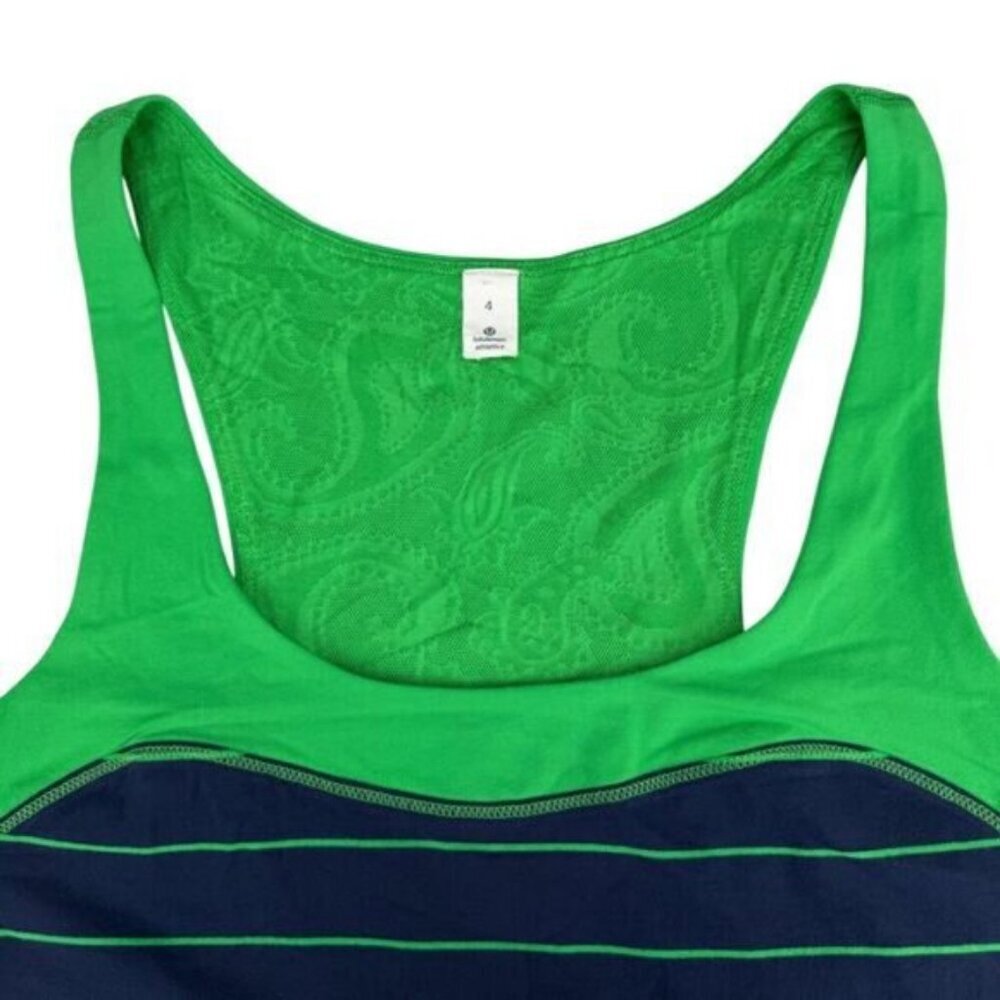 Lululemon Run First Base Tank in Slalom Stripe Inkwell / Green Bean Size 4 - Picture 6 of 9